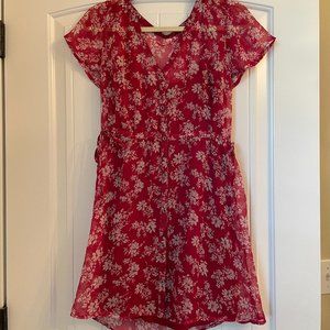 Abercrombie Red Chiffon Mini Dress with White Flowers Size S